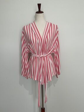 Lake Pajamas DreamModal Pink Striped Kimono Top Size Large EUC